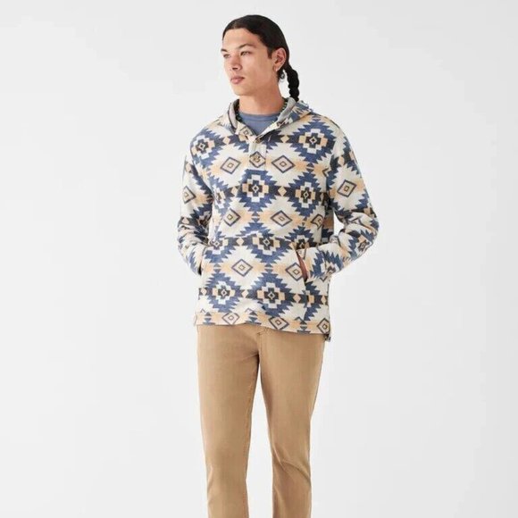 Faherty Men's DGF Knit Pacific Hoodie Aztec Southwestern Blue Star M New